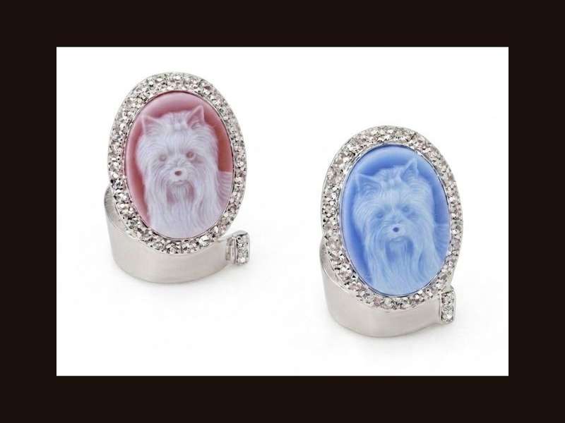 Anello Yorkshire Terrier con cammeo inciso su agata naturale