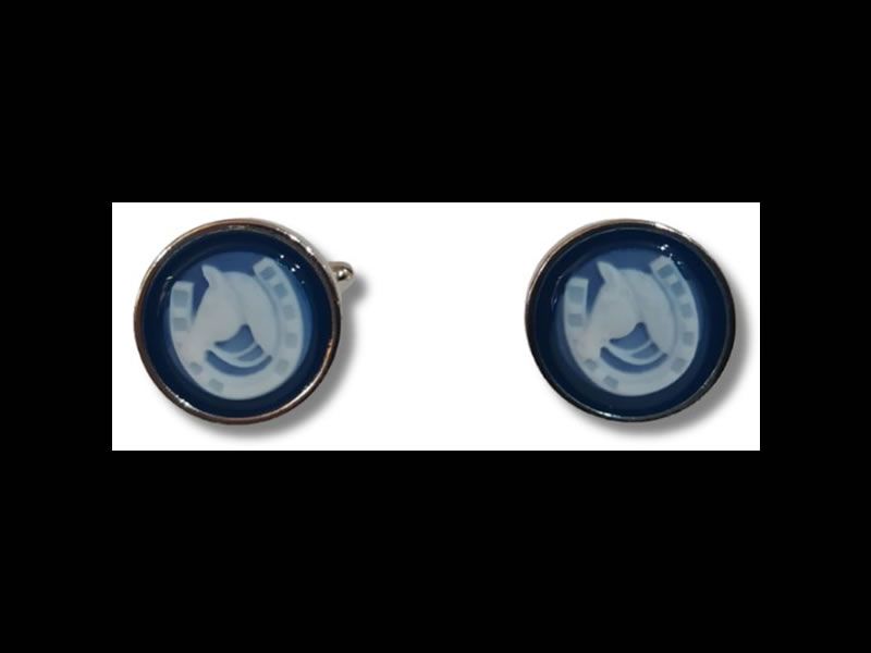 Gemelli con cammeo equitazione in agata blu